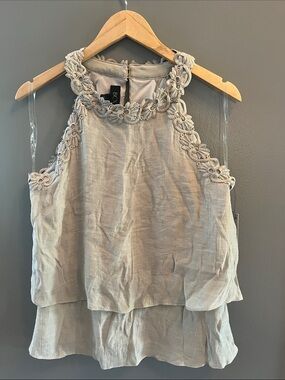 BCX Light Gray Floral Crochet IHalter Layered Camisole